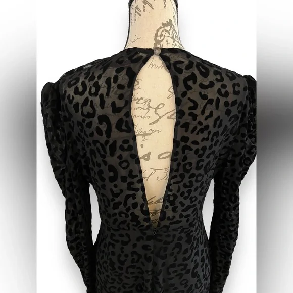 Deja Vu Black Velvet Burnout Overlay Mini Dress long sleeve evening Large EUC - Picture 6 of 16